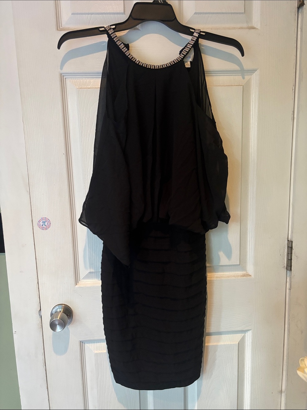 Black Beaded Neckline Cocktail Dress